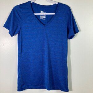 Womens Nike Dri Fit Tee Athletic Cut V Neck Blue Black Stripe Swoosh M Polyester